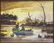 SIGNED WATERCOLOR, DUCK HUNTERS ON LAKE