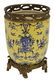 PORCELAIN URN ON BRASS STAND, FLORAL & FAUNA DECOR