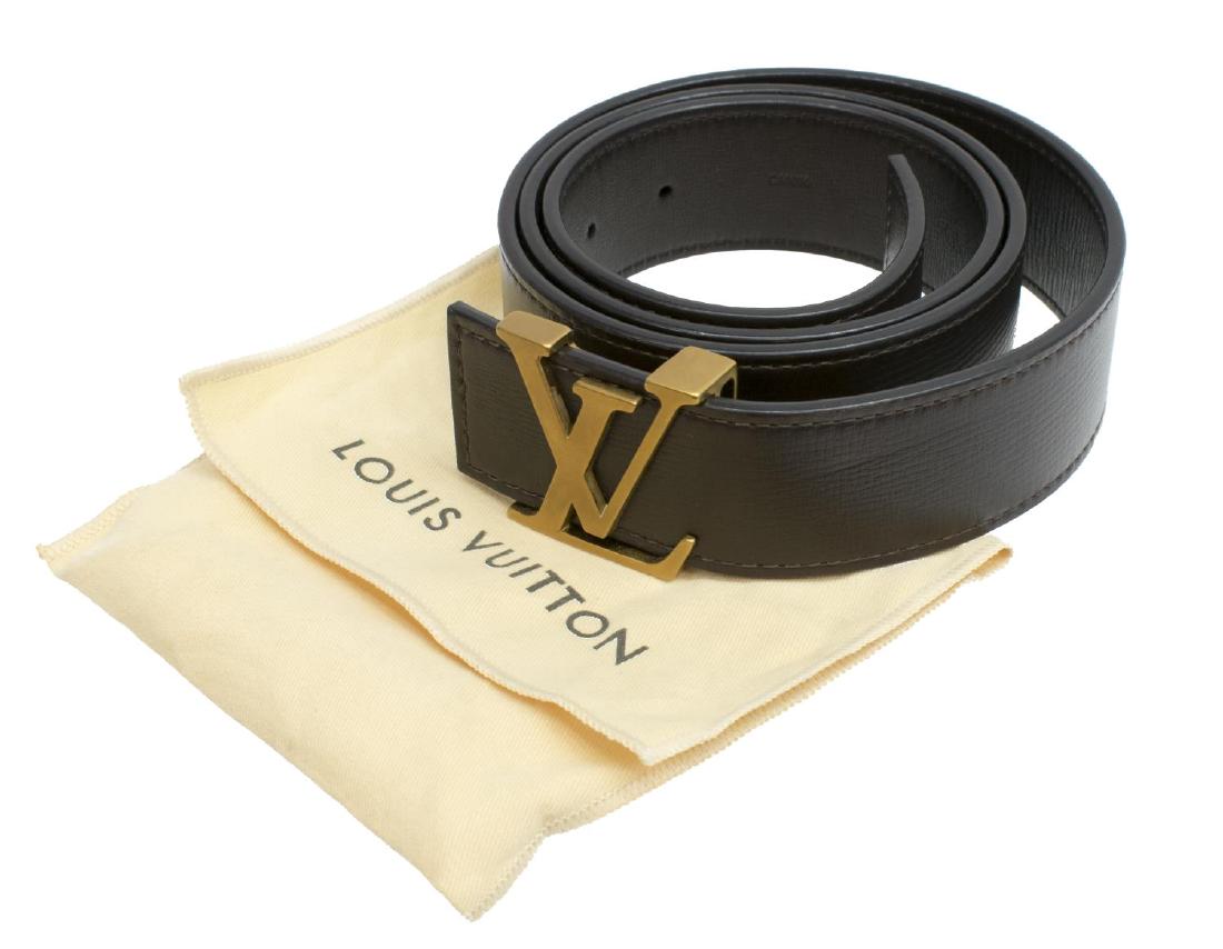 LOUIS VUITTON BROWN LEATHER & 'LV' BUCKLE BELT (1 of 3)