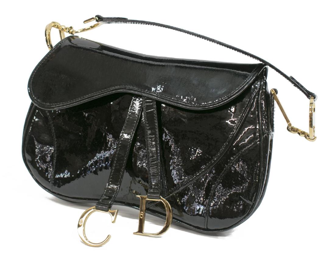 CHRISTIAN DIOR 'SADDLE' BLACK PATENT LEATHER BAG (1 of 5)
