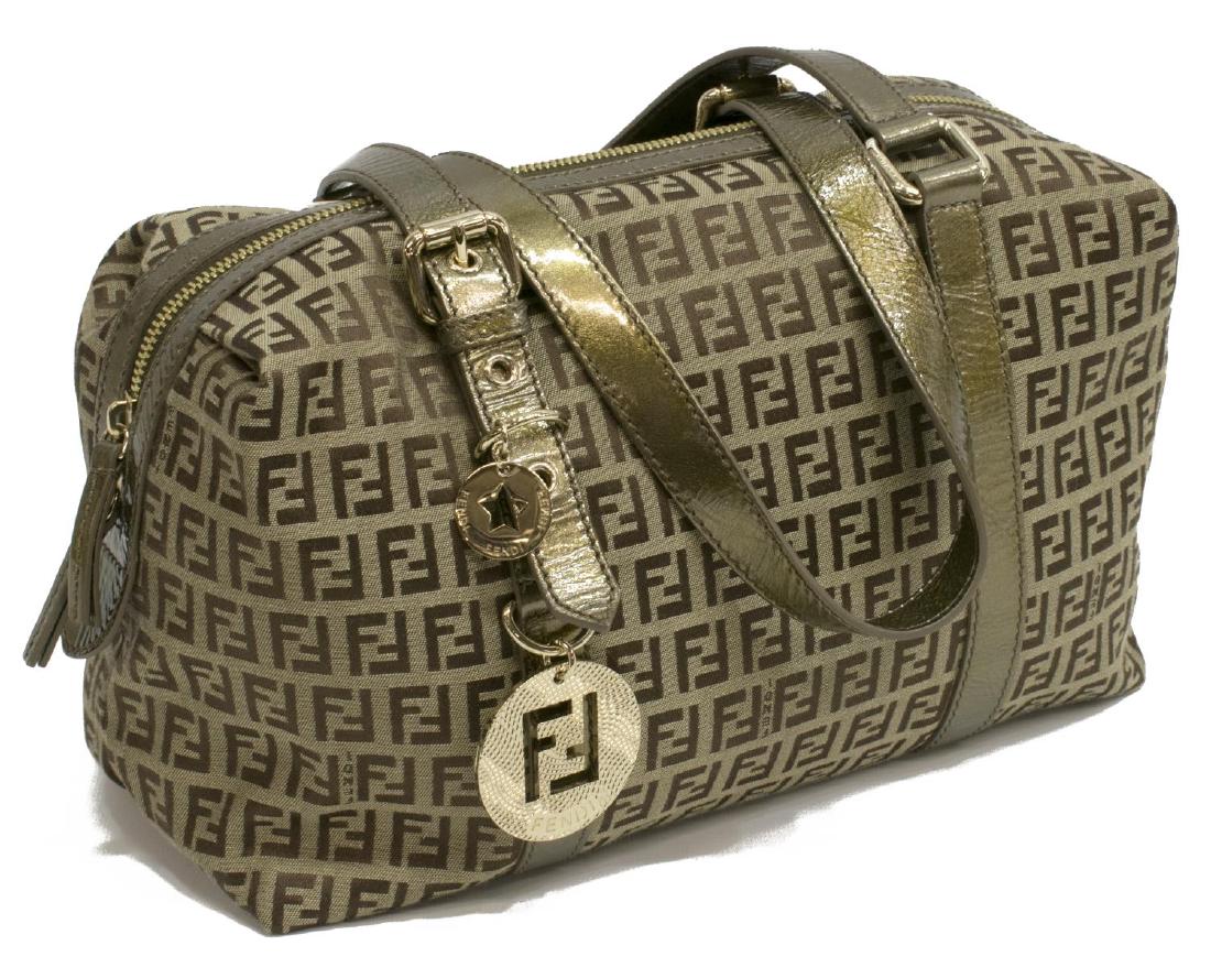 FENDI BEIGE CANVAS & GOLD LEATHER MONOGRAM HANDBAG (1 of 4)
