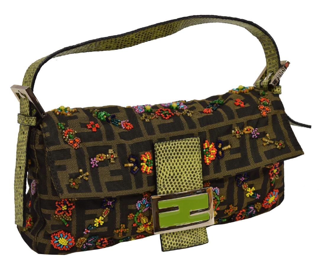 FENDI 'BAGUETTE' MONOGRAM CANVAS BAG FLOWER BEADS (1 of 5)