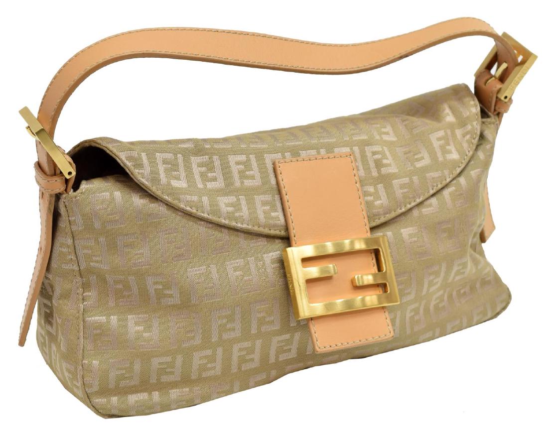 FENDI FOLDED FLAP BEIGE MONOGRAMED CANVAS HANDBAG (1 of 4)