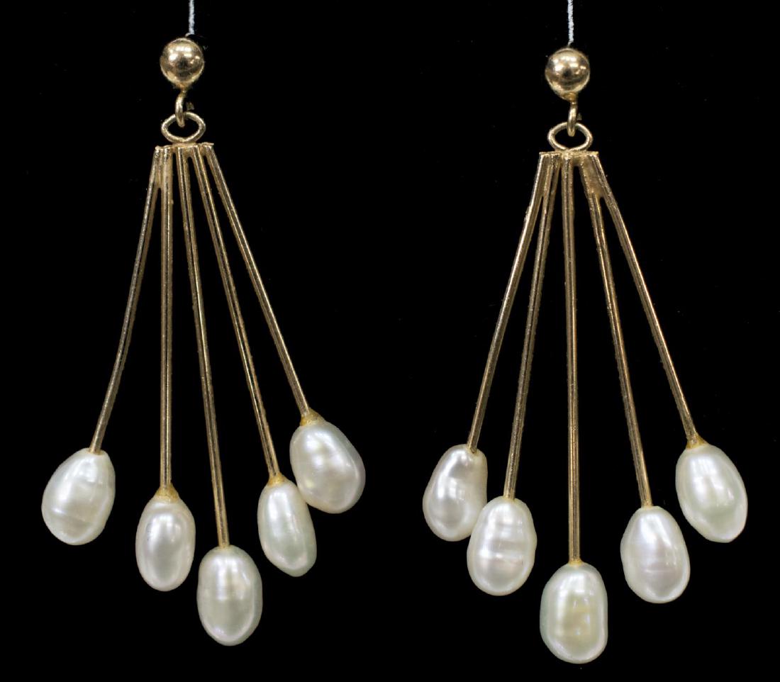 LADIES 14KT YELLOW GOLD & PEARL DANGLE EARRINGS (1 of 2)