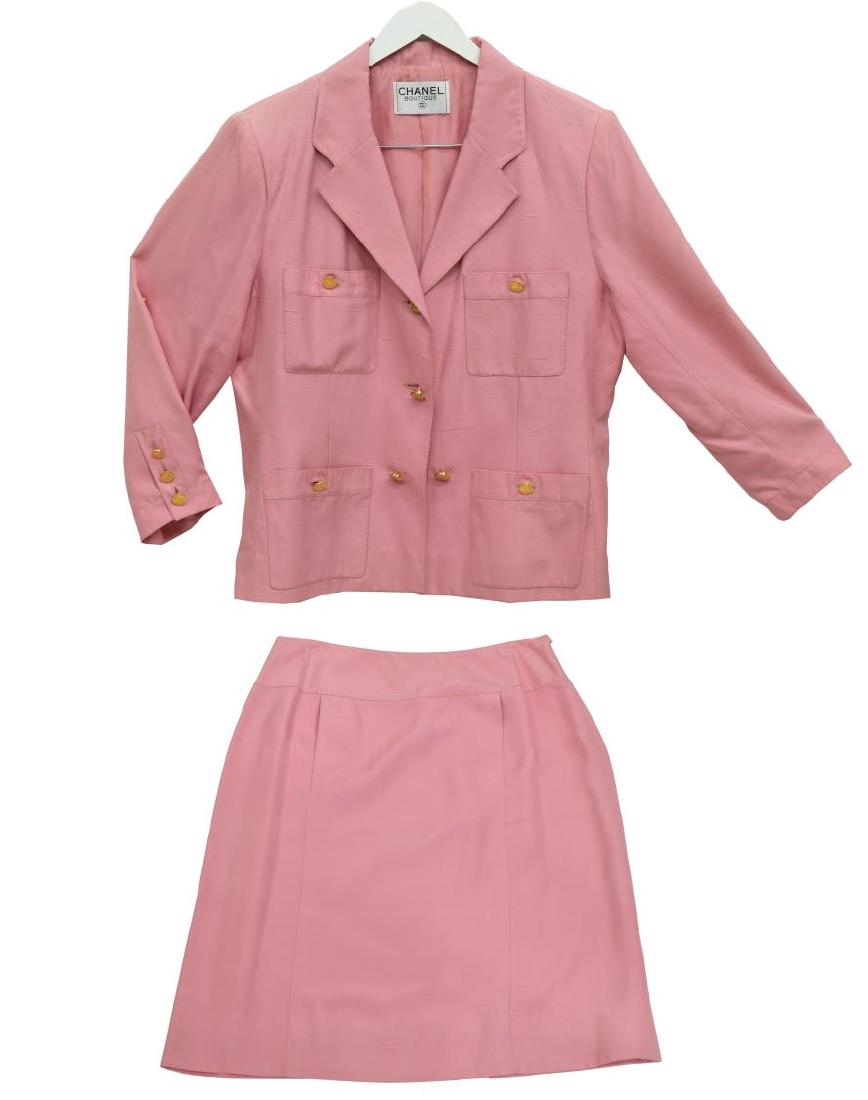 (2) CHANEL BOUTIQUE PINK SUIT SET JACKET & SKIRT (1 of 8)