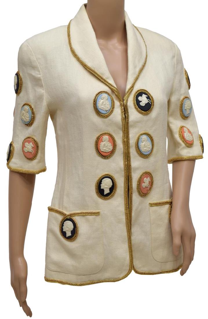 CHANEL BOUTIQUE IVORY WOVEN LINEN SUIT COAT CAMEOS (1 of 7)