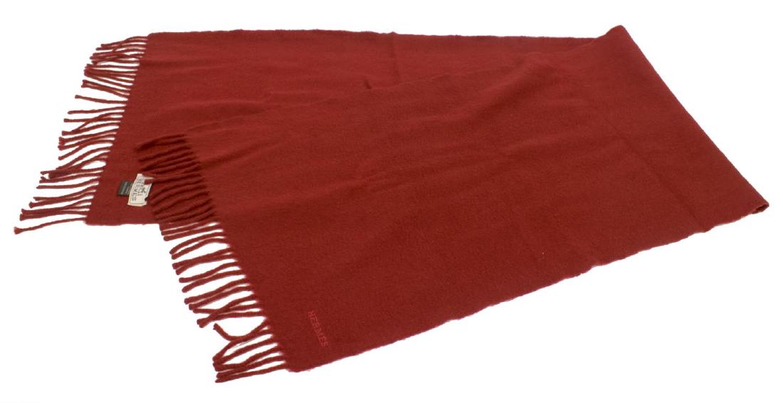 HERMES RED CASHMERE FRINGE SCARF (1 of 2)