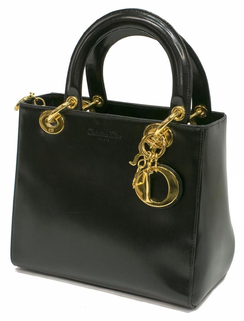 DIOR 'LADY DIOR' SMOOTH BLACK LEATHER HANDBAG (1 of 5)