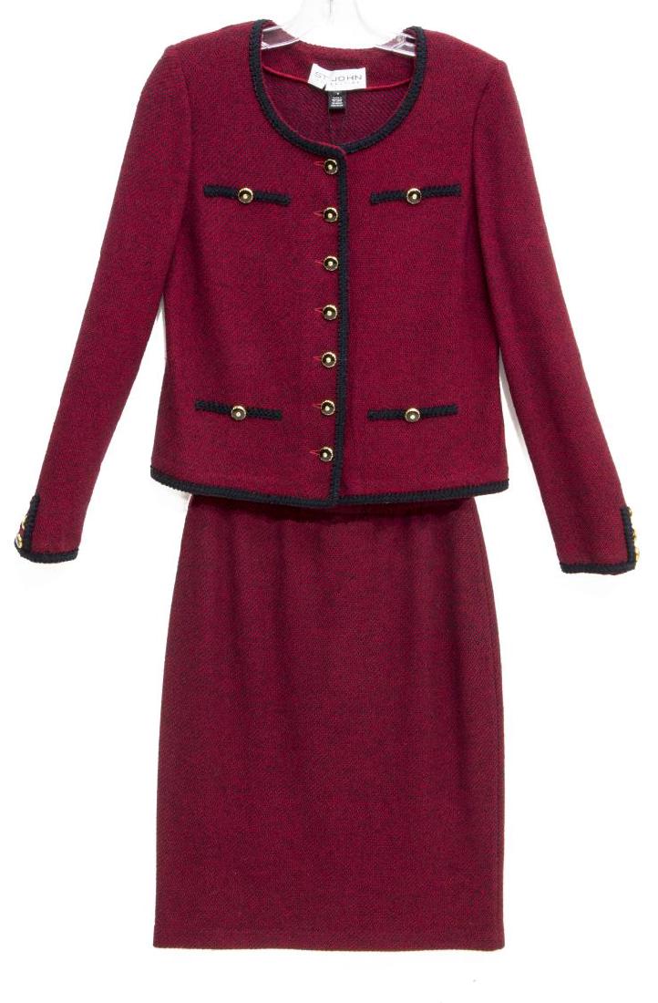 ST. JOHN RED WOOL KNIT SUIT W/ JACKET & SKIRT (1 of 5)