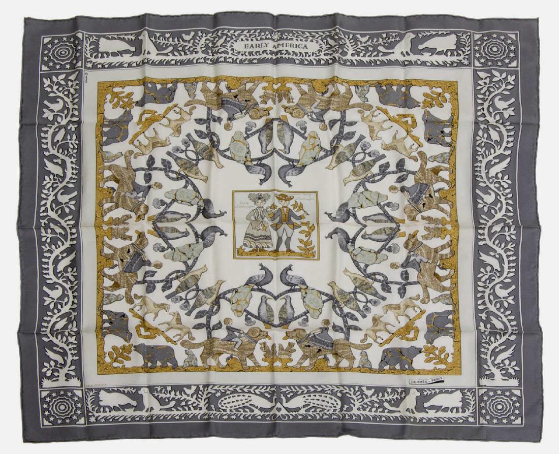 HERMES SILK SCARF, 'EARLY AMERICA,' DE LA PERRIERE (1 of 2)