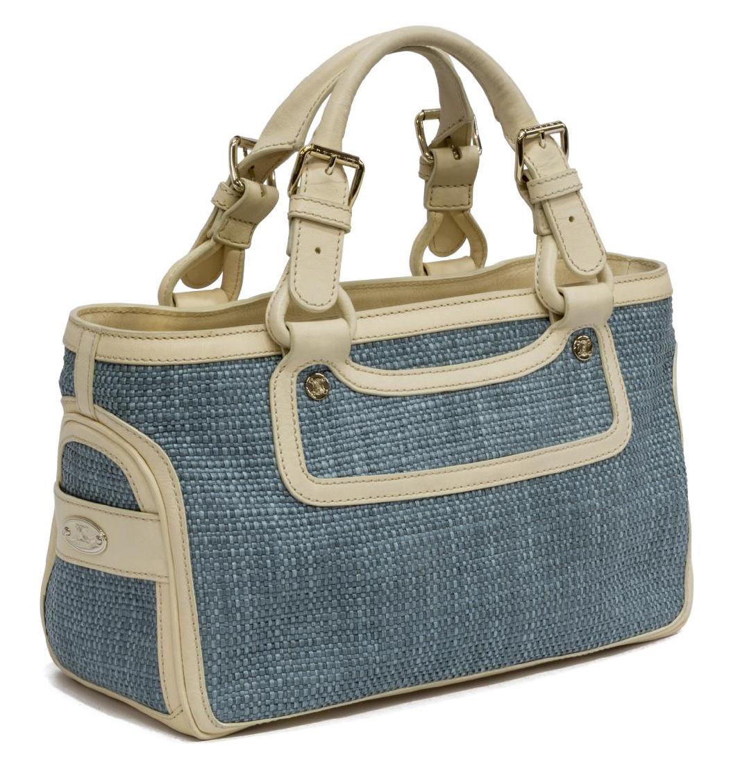 CELINE 'BOOGIE' BLUE WOVEN RAFFIA LEATHER HANDBAG (1 of 5)