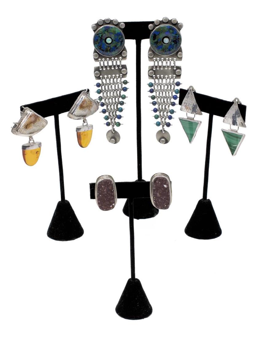 (4 PAIR) ARTISAN ESTATE STERLING & STONE EARRINGS (1 of 5)