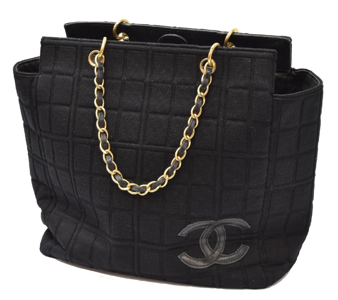 CHANEL BLACK SQUARE QUILTED KNIT TEXTILE TOTE BAG (1 of 4)
