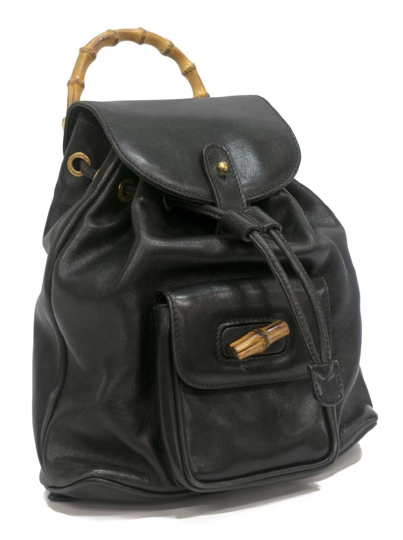 GUCCI BLACK LEATHER & BAMBOO MINI BACKPACK (1 of 4)
