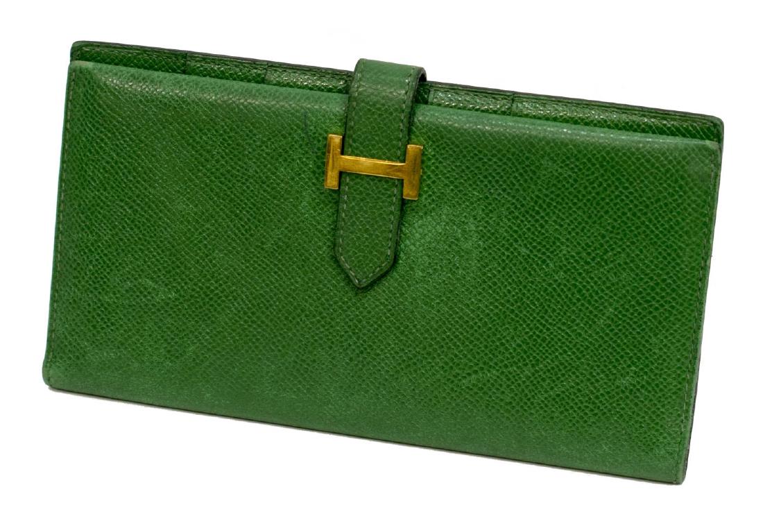 HERMES 'BEARN' GREEN GRAINED LEATHER LONG WALLET (1 of 7)
