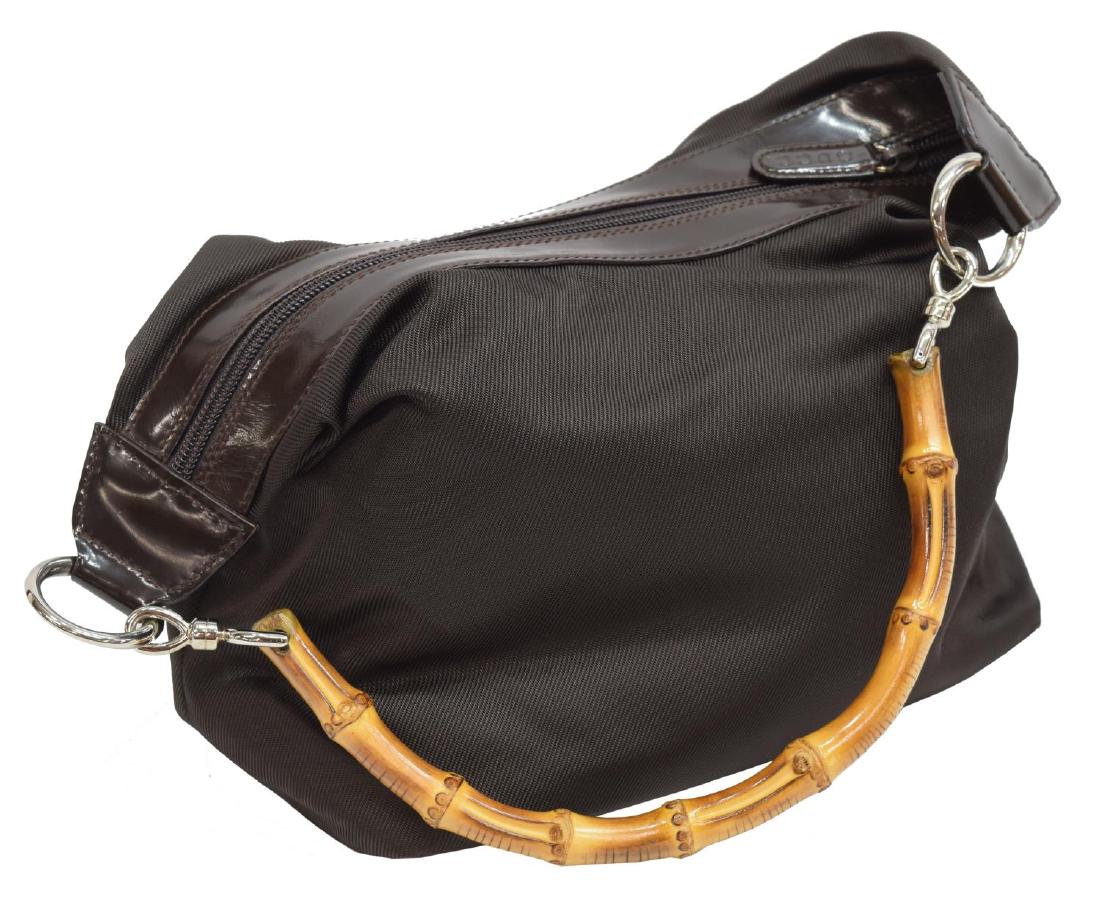GUCCI BROWN NYLON BAMBOO-HANDLE HOBO BAG (1 of 4)