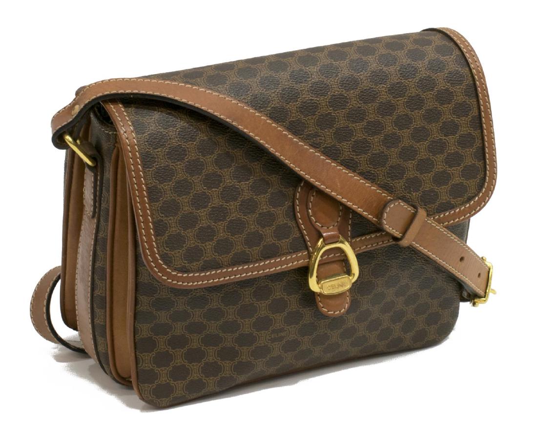 CELINE BROWN MACADAM CANVAS SQUARE FLAP BAG (1 of 4)