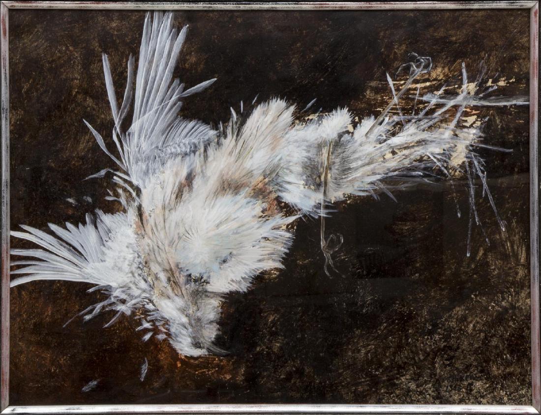 GIBBS MILLIKEN JR. (1935-2007) FRAMED ACRYLIC: Framed acrylic painting on paper, "White Bird", signed, titled, dated 1965 at verso, Gibbs Milliken (Samuel Gibbs Milliken, Jr., Texas, 1935-2007), a University of Texas art professor, sight: 18.5"h, 