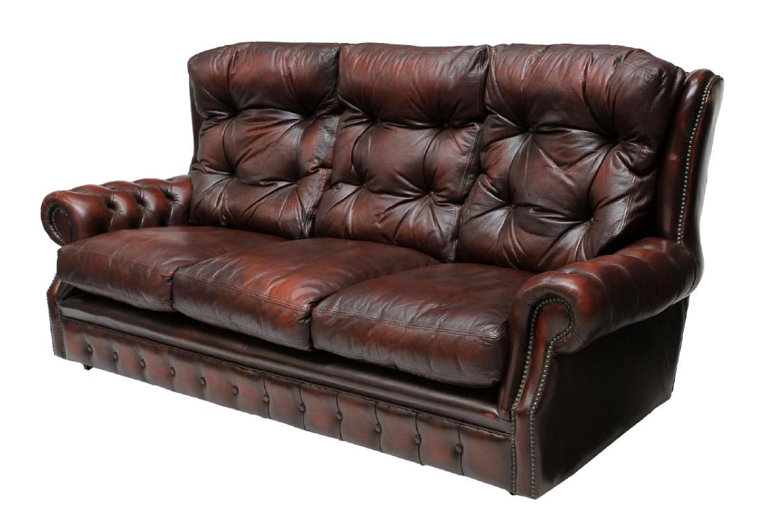 OXBLOOD RED LEATHER TUFTED SOFA