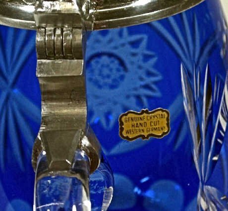 GERMAN COBALT BLUE CUT GLASS BEER STEIN - 2