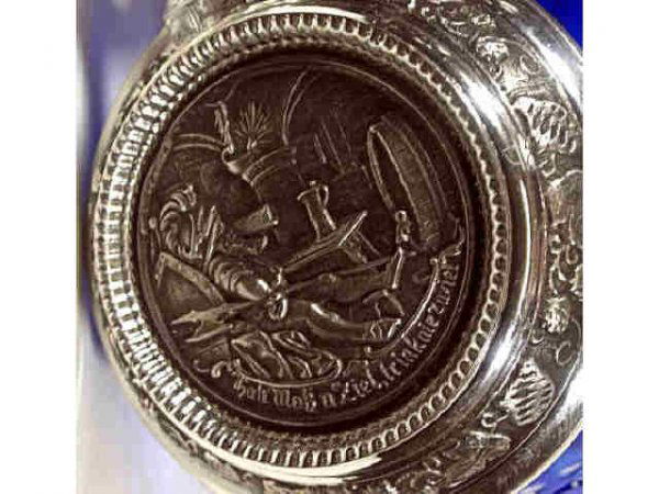 GERMAN COBALT BLUE CUT GLASS BEER STEIN - 5