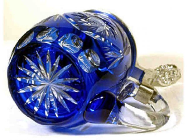 GERMAN COBALT BLUE CUT GLASS BEER STEIN - 6