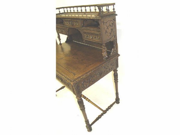 HIGHLY CARVED ANTIQUE FRENCH BRETON DESK - 4