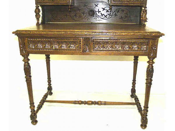 HIGHLY CARVED ANTIQUE FRENCH BRETON DESK - 5