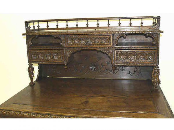 HIGHLY CARVED ANTIQUE FRENCH BRETON DESK - 6