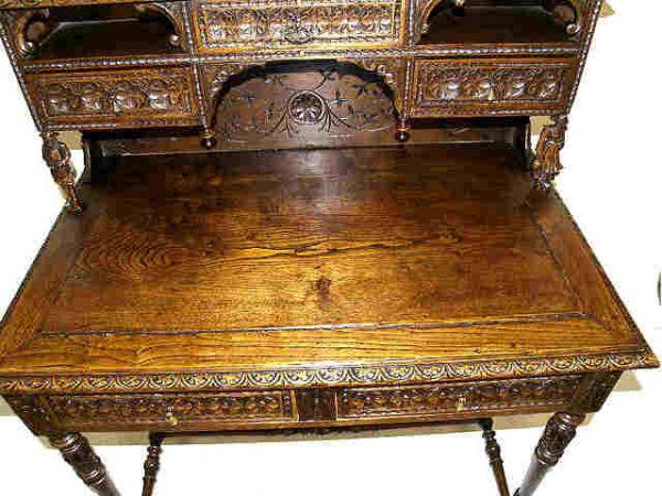 HIGHLY CARVED ANTIQUE FRENCH BRETON DESK - 7