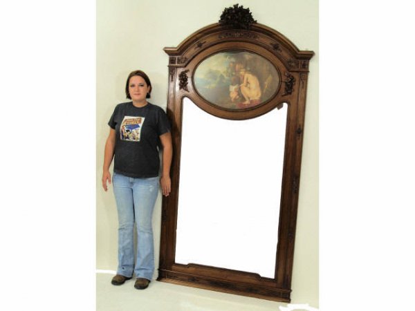 ANTIQUE LOUIS XVI STYLE TRUMEAU MIRROR SIGNED