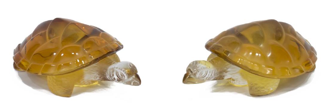 (2) LALIQUE FRANCE AMBER ART CRYSTAL TURTLES (1 of 4)