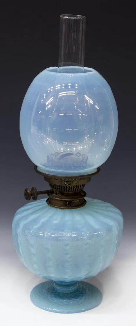 VICTORIAN HINKS & SONS BLUE OPALESCENT OIL LAMP (1 of 3)