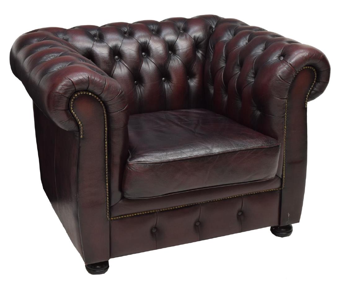 CHESTERFIELD MAROON LEATHER BUTTONED CLUB CHAIR (1 of 3)