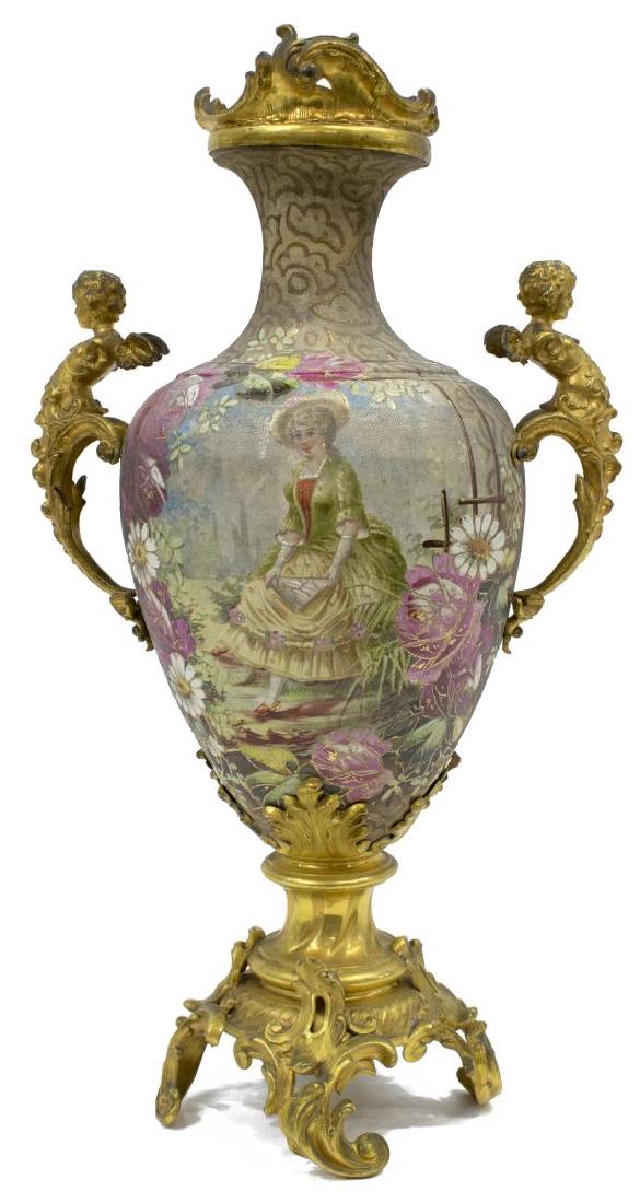 CONTINENTAL GILT METAL MOUNTED PORCELAIN VASE (1 of 4)