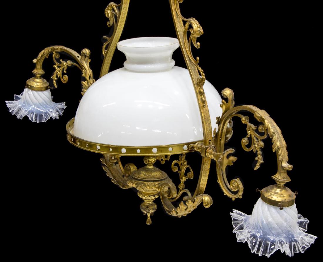 ART NOUVEAU GILT METAL 3-LIGHT BILLARDS CHANDELIER (1 of 6)