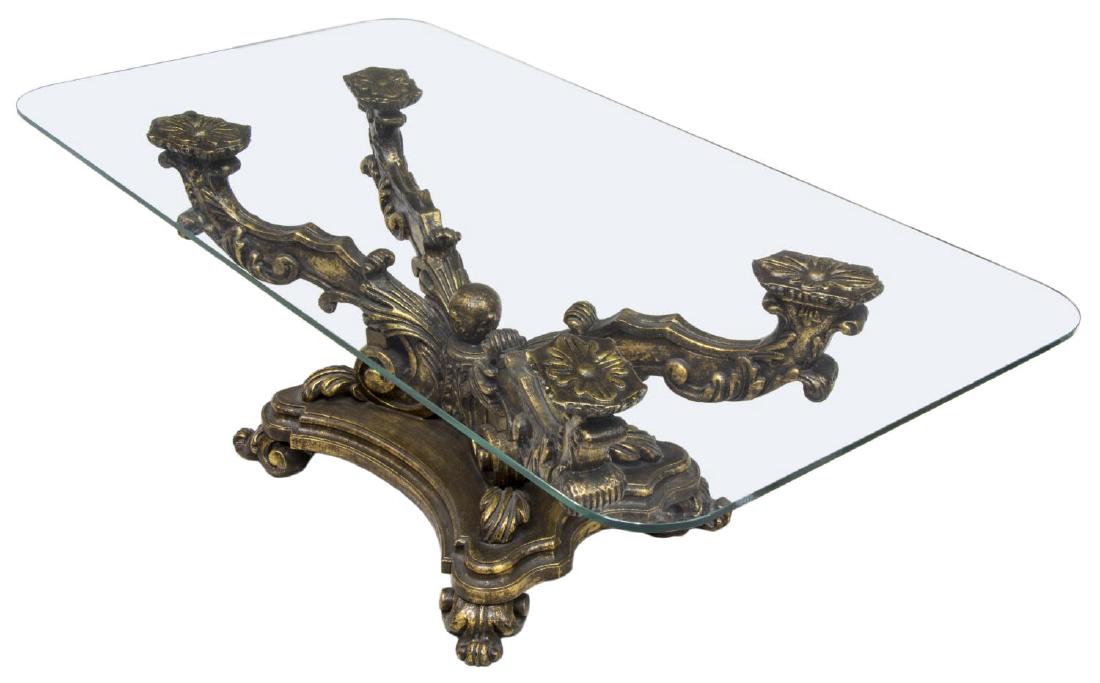 ITALIAN SCROLLE GILTWOOD GLASS TOP SOFA TABLE (1 of 2)