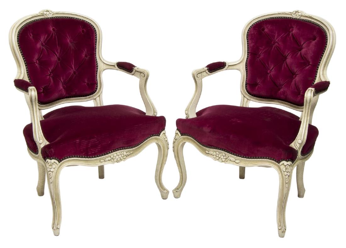 (2) LOUIS XV STYLE FLORAL CARVED PAINTED ARMCHAIRS (1 of 2)