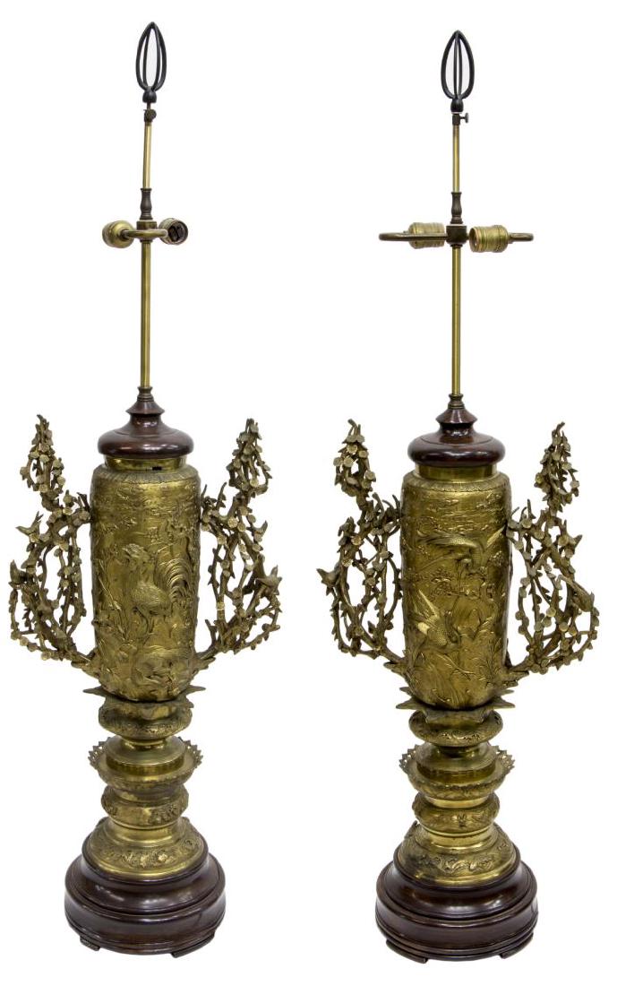 (2)MONUMENTAL JAPANESE GILT BRONZE 2LT TABLE LAMPS (1 of 10)