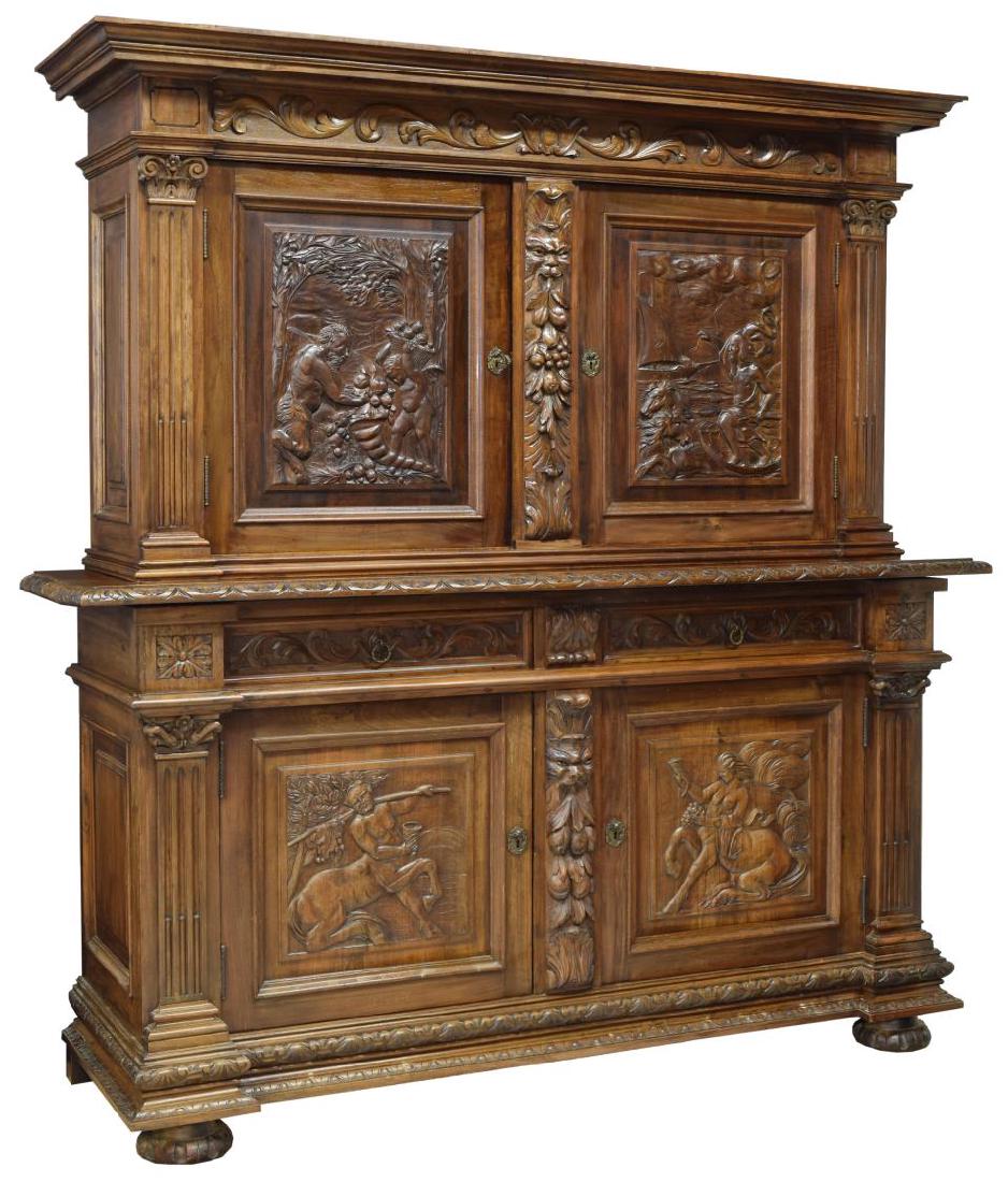 CONTINENTAL CARVED WALNUT SIDEBOARD (1 of 5)