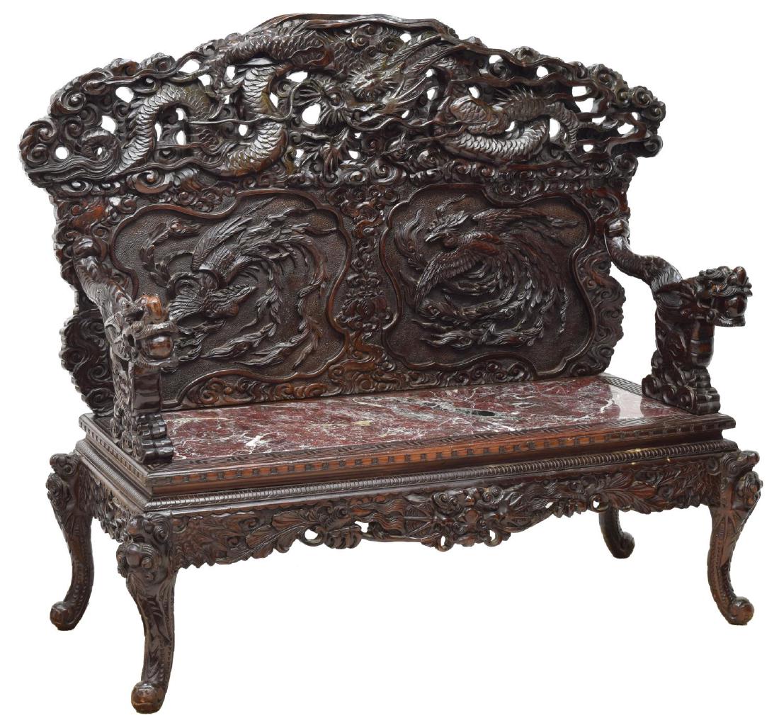 EXCEPTIONAL PIERCED & RELIEF CARVED CHINESE BENCH (1 of 7)