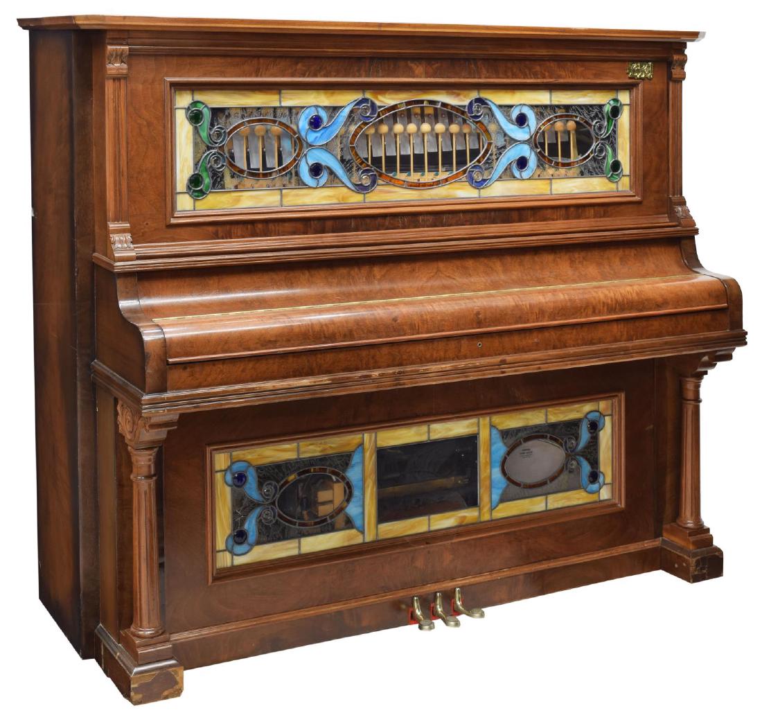 BRADBURY PLAYER NICKELODEON PIANO, STAINED GLASS, ROLLS (1 of 8)