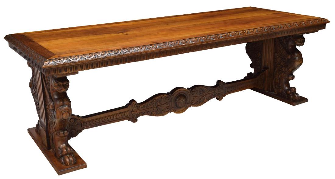 FRENCH HIGHLY CARVED GRIFFIN BRACKET TRESTLE TABLE (1 of 3)