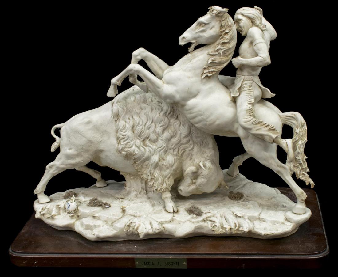 CAPODIMONTE BISQUE PORCELAIN FIGURE BUFFALO HUNT (1 of 6)