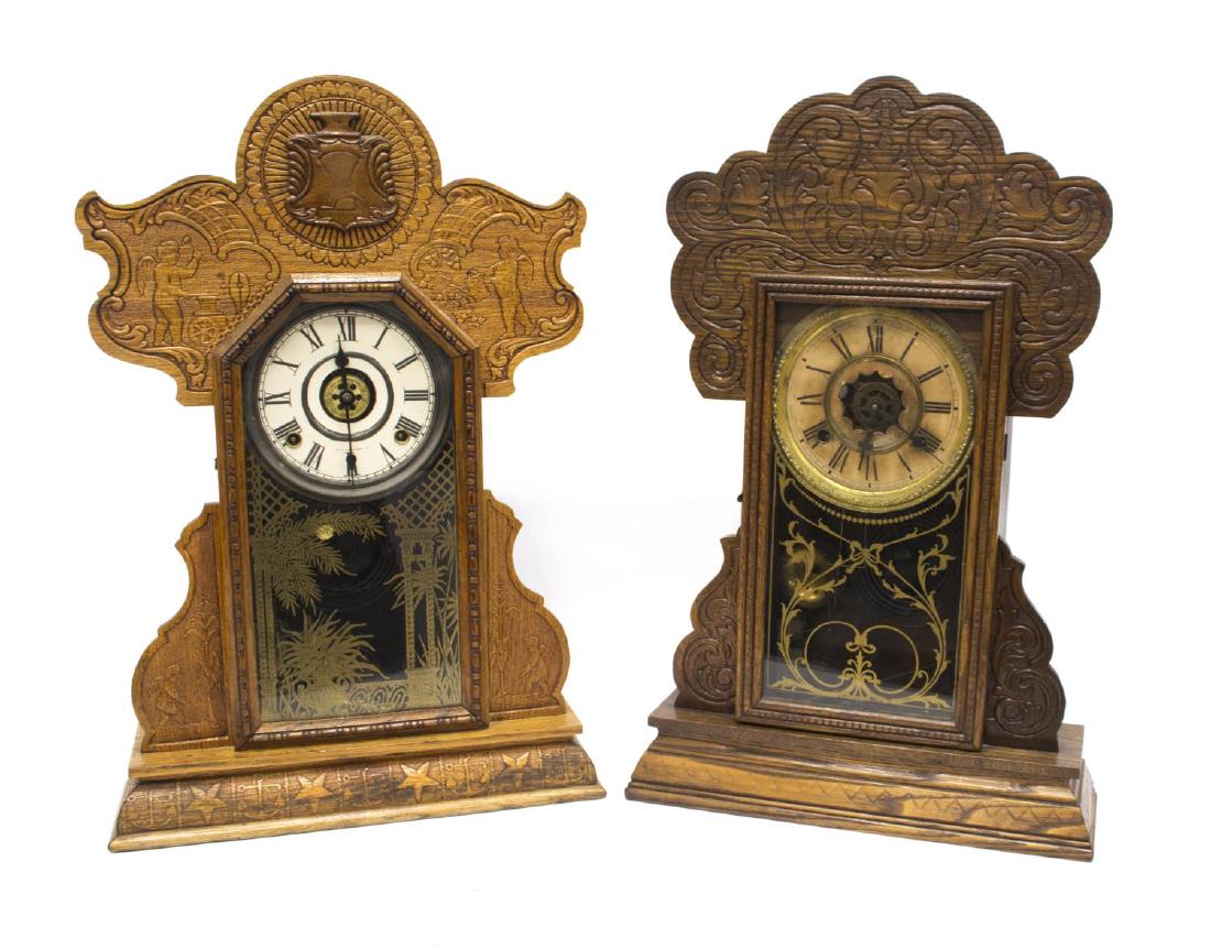 (2) AMERICAN GINGERBREAD KITCHEN CLOCKS, ALARMS (1 of 9)