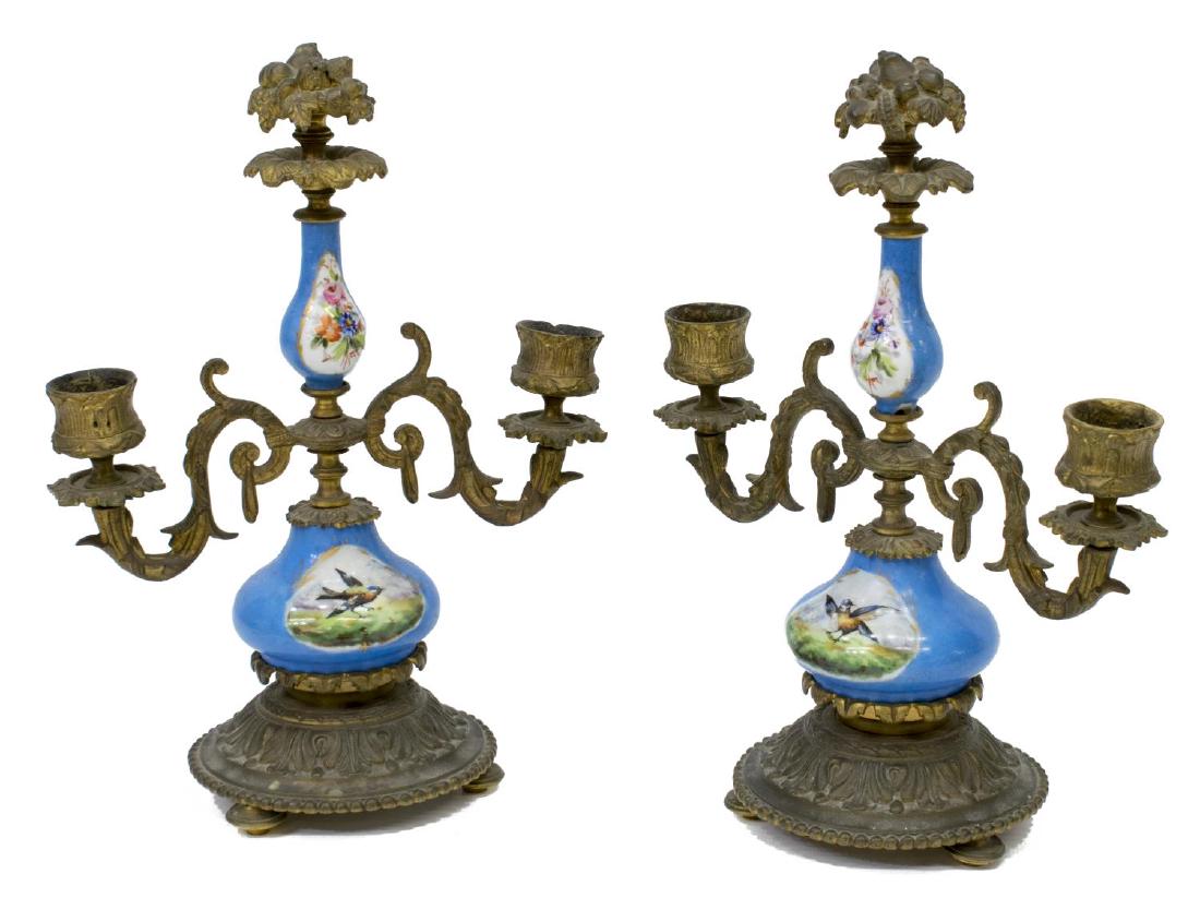 (PAIR) SEVRES STYLE PORCELAIN 2-LIGHT CANDLESTICKS (1 of 3)