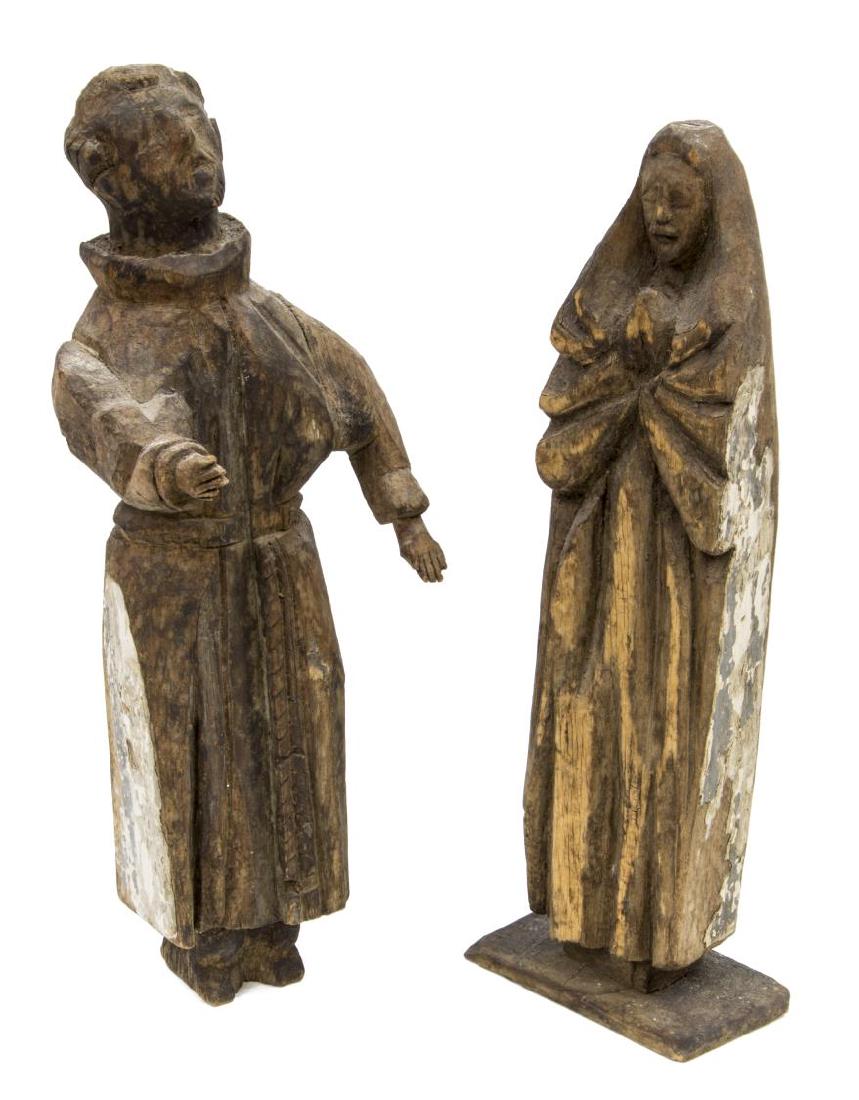 (2) ANTQIUE RELIGIOUS CARVED WOOD FIGURES, MADONNA (1 of 2)