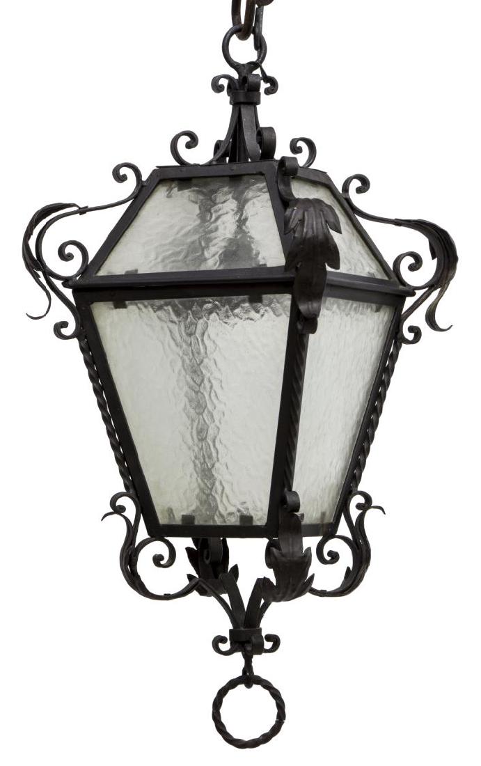 WROUGHT IRON & GLASS HANGING LANTERN LIGHT (1 of 2)