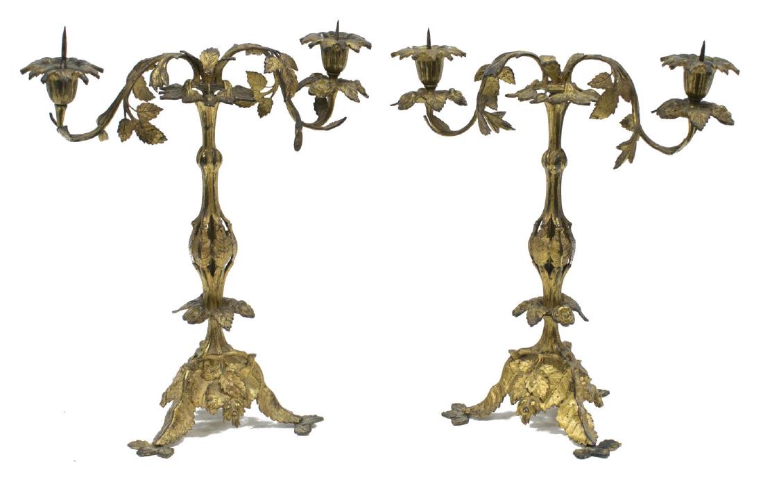 (2) ITALIAN FOLIATED GILT METAL 2-LIGHT CANDELABRA (1 of 2)