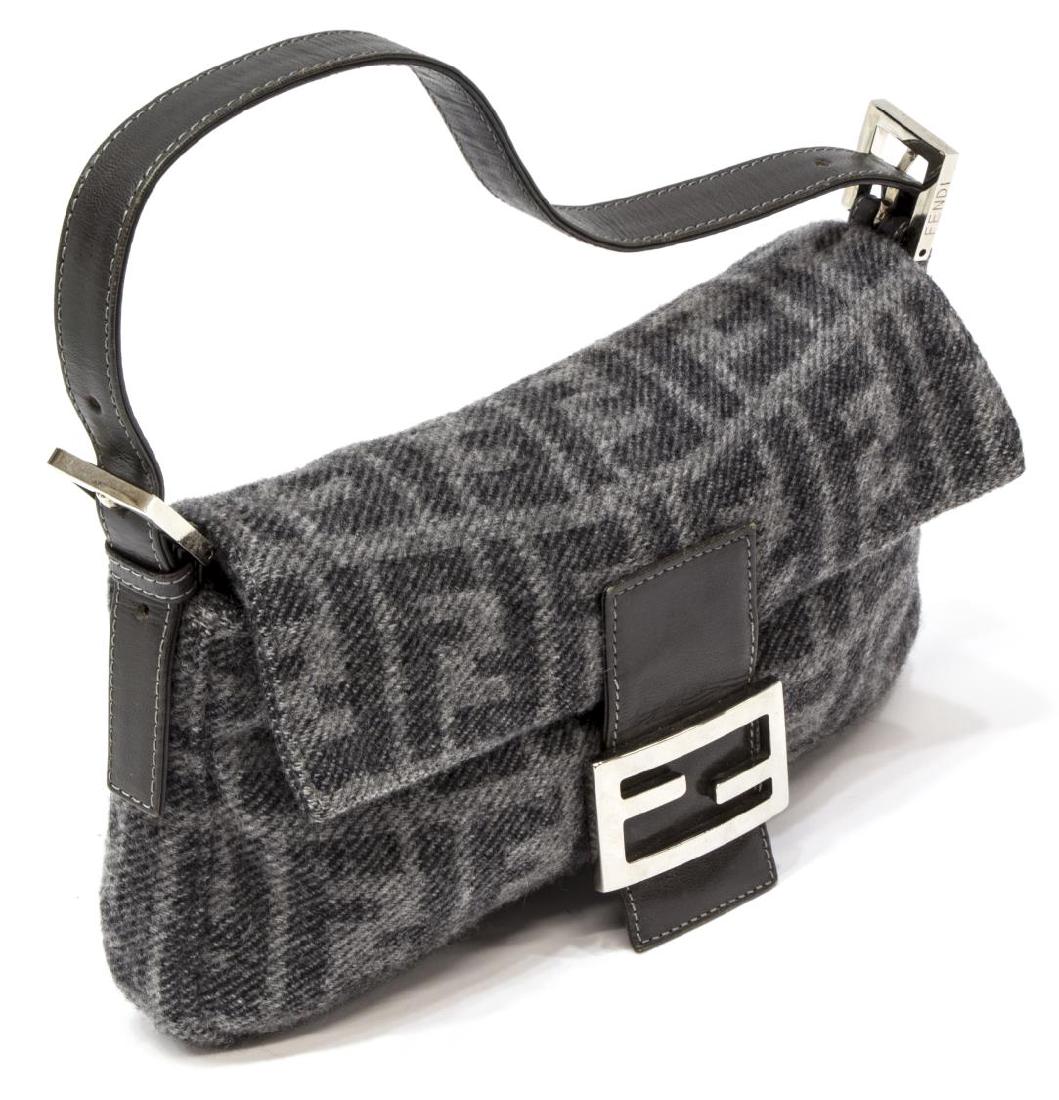 FENDI 'BAGUETTE' GRAY MONOGRAM FABRIC HANDBAG (1 of 5)